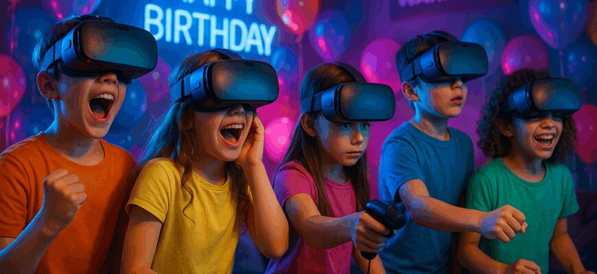 Мобильный VR-праздник дома в Пензе — уникальный формат детского дня рождения для детей 8-14 лет с безопасными играми, эффектами и максимальными эмоциями